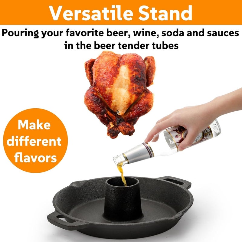Acshio Cast Iron Chicken Roaster, Beer Can Chicken Holder Turkey Fryer with Roasting Pan, Poultry Roaster Stand Barbecue Grilling Accessories Rack for Most Grills and Oven Thanksgiving - Image 3